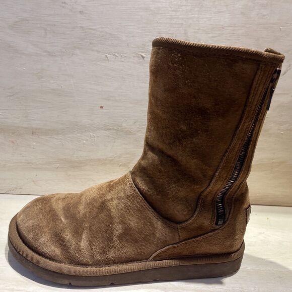 Ugg Womens Classic Boots Slippers Booties Mid Calf Side Zipper Size 7 Chestnut - Picture 8 of 11